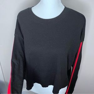 SIZE MED Black with Red Striped Cropped Long Sleeve!